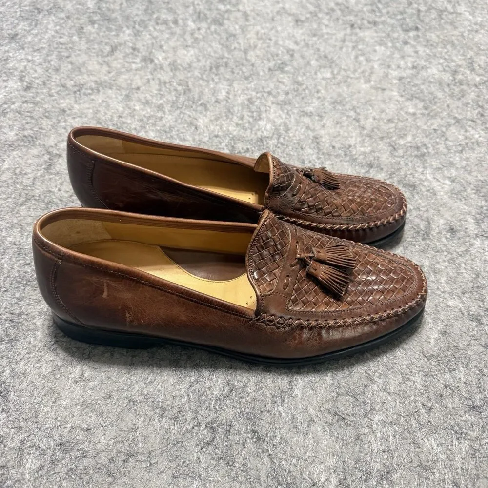 Johnston & Murphy Men 9 M Brown Woven Leather Tassel Loafers Shoes 15-0676